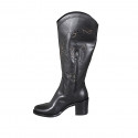 Woman's boot with half zipper in black leather and pierced leather heel 6 - Available sizes:  32, 33, 34, 35