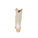 Stivale texano da donna con mezza cerniera in pelle e pelle forata beige tacco 5 - Misure disponibili: 34, 45