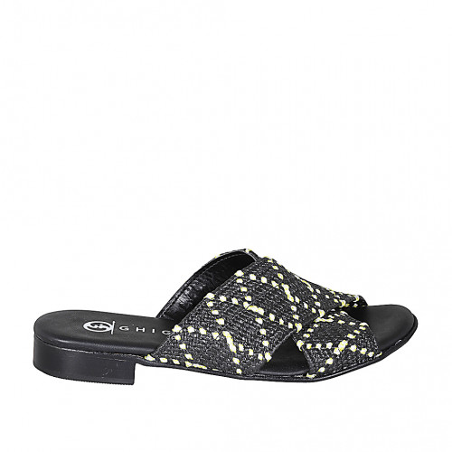 Mule pour femmes en raphia noir, blanc et jaune talon 2 - Pointures disponibles:  32, 33, 35, 42