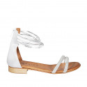 Woman's open shoe with zipper and rhinestones in white leather and silber laminated leather heel 2 - Available sizes:  32, 33, 34