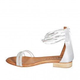 Woman's open shoe with zipper and rhinestones in white leather and silber laminated leather heel 2 - Available sizes:  32, 33, 34 2