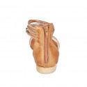 Woman's open shoe with zipper and rhinestones in cognac brown leather and copper laminated leather heel 2 - Available sizes:  32