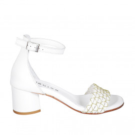 Chaussure ouverte pour femmes avec courroie en cuir blanc avec filet or talon 5 - Pointures disponibles:  35, 42, 43, 45