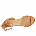 Woman's open shoe with strap in cognac brown leather with golden net heel 5 - Available sizes:  32, 42