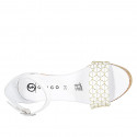 Woman's open shoe with strap in white leather with golden net and platform wedge heel 7 - Available sizes:  35