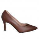Zapato de salon a punta para mujer en piel marron tacon 7 - Tallas disponibles:  32, 33, 35, 43, 45