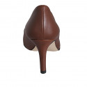 Woman's pointy pump in brown leather heel 7 - Available sizes:  32, 33, 35, 43, 45