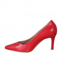 Woman's pointy pump in red leather with heel 7 - Available sizes:  31, 33, 34, 35, 42, 43, 44