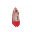 Woman's pointy pump in red leather with heel 7 - Available sizes:  31, 33, 34, 35, 42, 43, 44