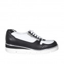 Woman's laced shoe with zippers in white and black leather wedge heel 3 - Available sizes:  32, 33, 35, 42, 43, 44