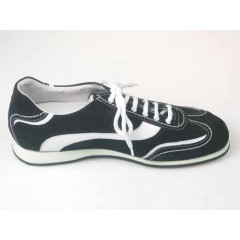 Men's sports shoe with laces in black suede and white leather - Available sizes:  36 2