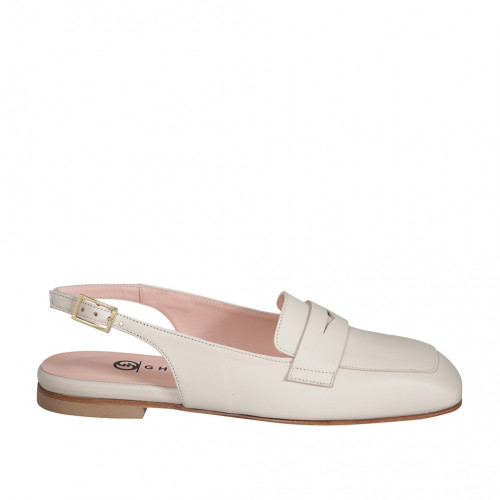Slingback a punta squadrata da donna in pelle beige tacco 1 - Misure disponibili: 34, 35, 42