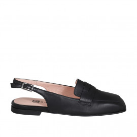 Woman's squared slingback in black leather heel 1 - Available sizes:  33, 35