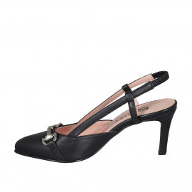 Woman's slingback pump in black leather with elastic band and accessory heel 7 - Available sizes:  32, 35, 43 2