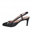 Woman's slingback pump in black leather with elastic band and accessory heel 7 - Available sizes:  32, 35, 43