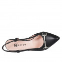 Slingback pour femmes en cuir noir avec elastique et accesoire talon 7 - Pointures disponibles:  32, 35, 43
