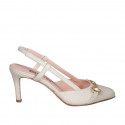 Woman's slingback pump in beige leather with elastic band and accessory heel 7 - Available sizes:  35