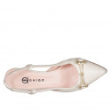 Slingback da donna in pelle beige con elastico e accessorio tacco 7 - Misure disponibili: 35