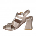 Sandalo con cinturino da donna in pelle bottalata rame tacco 7 - Misure disponibili: 35, 42