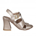 Woman's strap sandal in copper drummed leather heel 7 - Available sizes:  35, 42