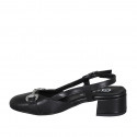 Slingback con punta tonda da donna in pelle nera con accessorio tacco 4 - Misure disponibili: 32, 35