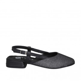Slingback pour femmes en tissu lamé scintillant argent et cuir noir talon 2 - Pointures disponibles:  35