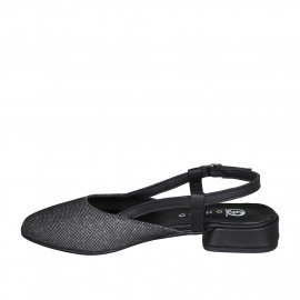 Slingback pour femmes en tissu lamé scintillant argent et cuir noir talon 2 - Pointures disponibles:  35 2