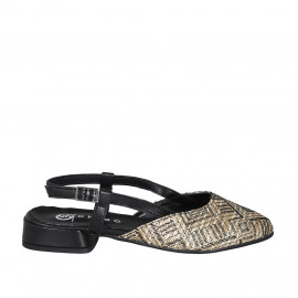 Slingback pour femmes en raphia trensé beige avec motif géométrique et cuir noir talon 2 - Pointures disponibles:  32