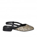 Slingback pour femmes en raphia trensé beige avec motif géométrique et cuir noir talon 2 - Pointures disponibles:  32