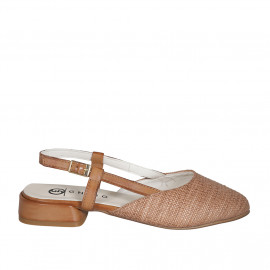 Woman's slingback in cognac brown braided raffia and leather heel 2 - Available sizes:  35