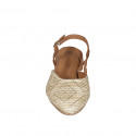 Slingback pour femmes en raphia trensé avec motif géométrique beige, blanc et or et cuir cognac talon 2 - Pointures disponibles:  35