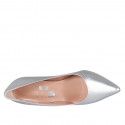 Woman's pointy pump in silver laminated leather with heel 7 - Available sizes:  32, 33, 34, 35, 43, 44, 45