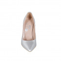 Woman's pointy pump in silver laminated leather heel 10 - Available sizes:  31, 33, 34, 35, 42, 43, 44, 45