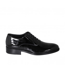 Chaussure richelieu élégante avec lacets pour hommes en cuir verni noir - Pointures disponibles:  36, 37, 38, 47, 48, 50, 51, 52