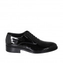 Elegant men's Oxford shoe with laces in black patent leather - Available sizes:  36, 37, 38, 47, 48, 50, 51, 52