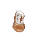 Woman's slingback with rounded tip and accessory in cognac brown leather heel 4 - Available sizes:  32