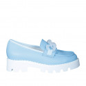 Woman's mocassin with translucent chain in light blue leather heel 4 - Available sizes:  32, 33, 34, 35