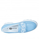 Mocassino da donna con catena traslucida in pelle azzurra tacco 4 - Misure disponibili: 32, 33, 34, 35