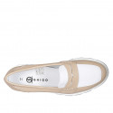 Woman's moccasin shoe in beige and white leather heel 4 - Available sizes:  35