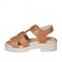 Sandalia para mujer con hebillas ajustables en piel cognac tacon 4 - Tallas disponibles:  35
