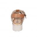 Sandalo da donna con fibbie regolabili in pelle color cuoio tacco 4 - Misure disponibili: 35