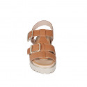 Woman's sandal with adjustable buckles in cognac brown leather heel 4 - Available sizes:  35