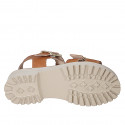 Woman's sandal with adjustable buckles in cognac brown leather heel 4 - Available sizes:  35