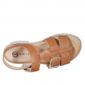 Sandale pour femmes avec boucles réglables en cuir cognac talon 4 - Pointures disponibles:  35