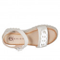 Woman's sandal with strap and chain in beige drummed leather heel 4 - Available sizes:  35