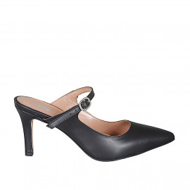 Sabot modello Mary Jane da donna chiuso in punta in pelle nera con cinturino tacco 7 - Misure disponibili: 31, 35, 42