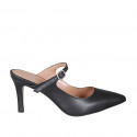 Mule modèle Mary Jane à bout fermé pour femmes en cuir noir avec courroie talon 7 - Pointures disponibles:  31, 35, 42