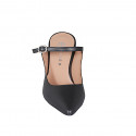Mary Jane style pointy closed toe mules with strap in black leather heel 7 - Available sizes:  31, 35, 42