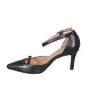 Woman's pointy open shoe with straps in black leather heel 7 - Available sizes:  35, 43