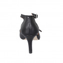 Woman's pointy open shoe with straps in black leather heel 7 - Available sizes:  35, 43
